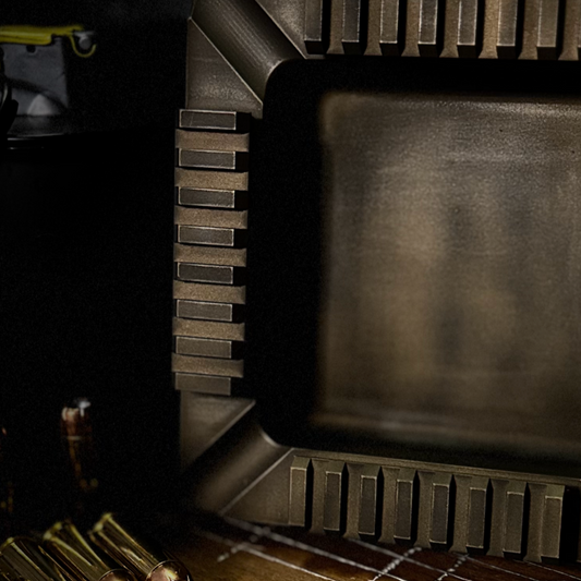 Ungovernable Collection Founder Edition Quad Rail cigar tray in a distressed burnt bronze, highly durable cerakote finish, hand crafted, designed, and made in the USA, precision milled from aluminum. 