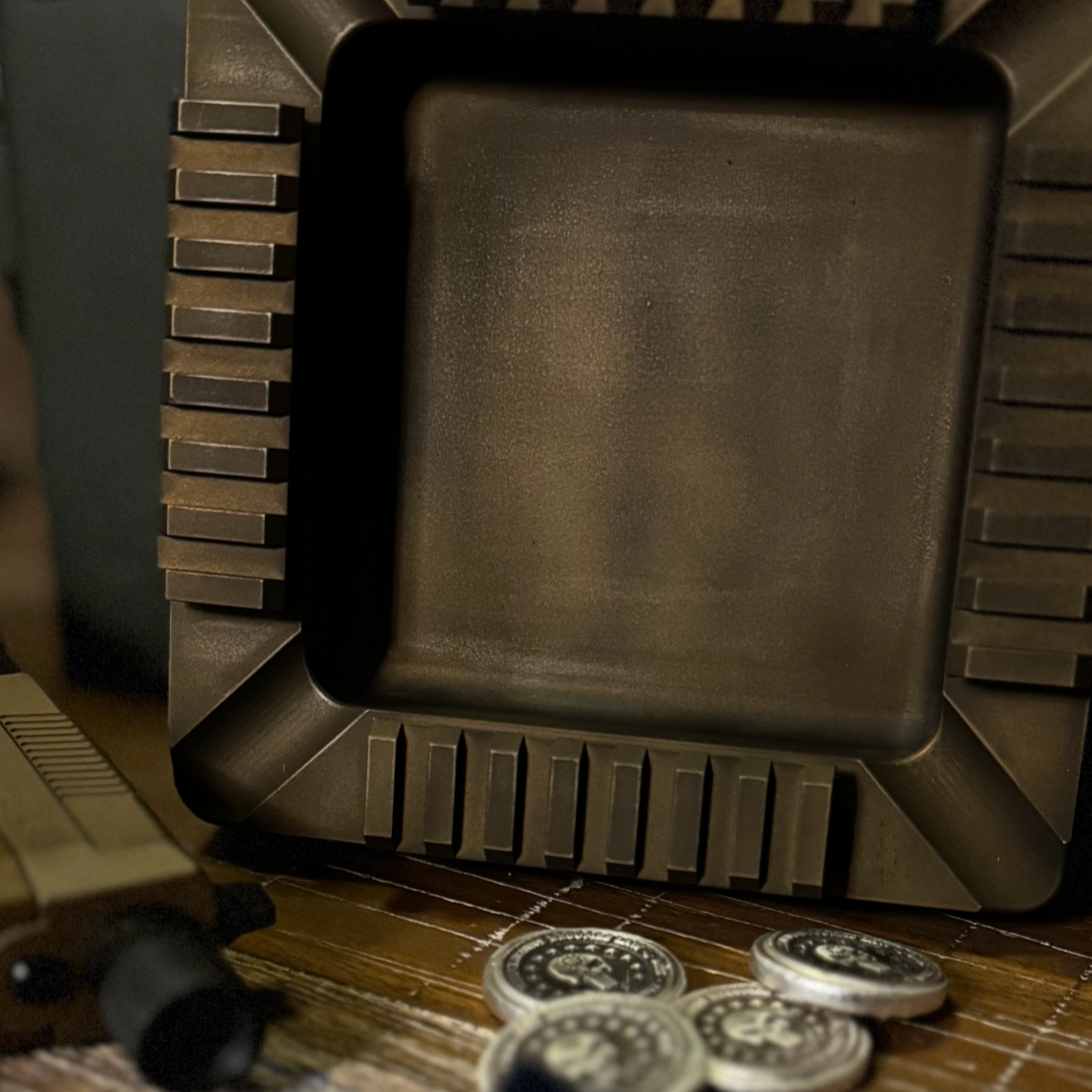 Ungovernable Collection Founder Edition Quad Rail cigar tray in a distressed burnt bronze, highly durable cerakote finish, hand crafted, designed, and made in the USA, precision milled from aluminum. 
