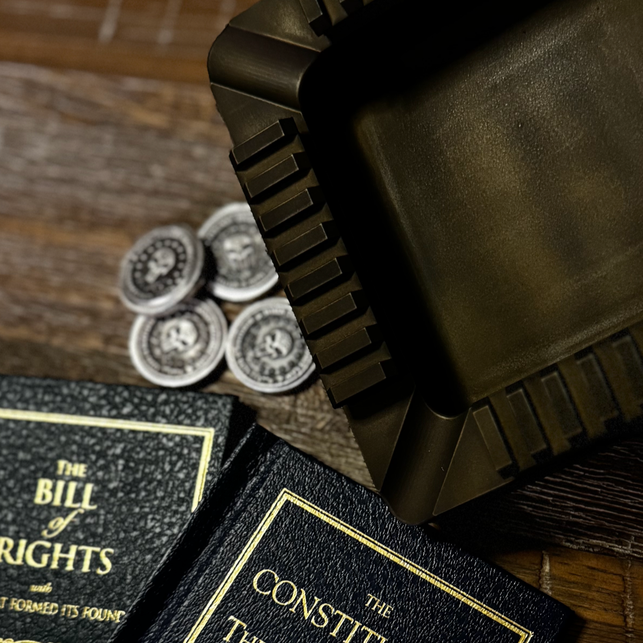 Ungovernable Collection Founder Edition Quad Rail cigar tray in a distressed burnt bronze, highly durable cerakote finish, hand crafted, designed, and made in the USA, precision milled from aluminum. 